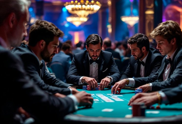 Live Baccarat dealer at agam68 studio with professional card setup and broadcast cameras
